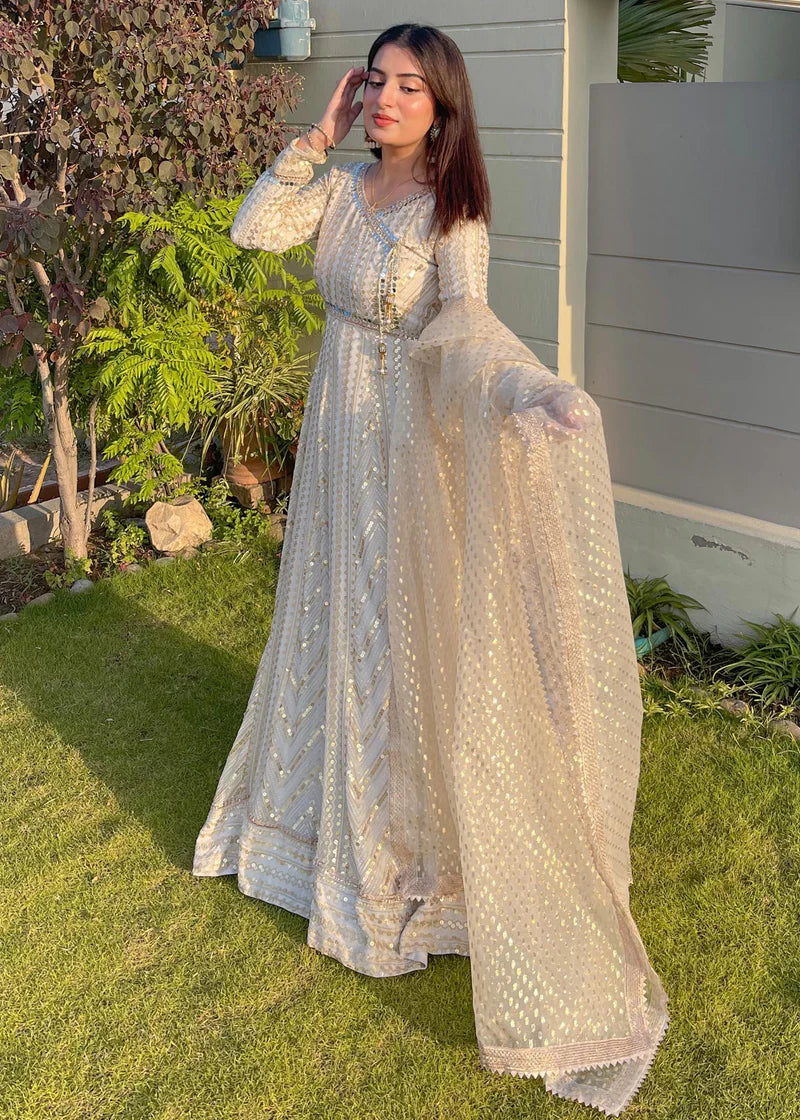 White Embroidered Chiffon Formal Dress LF-029