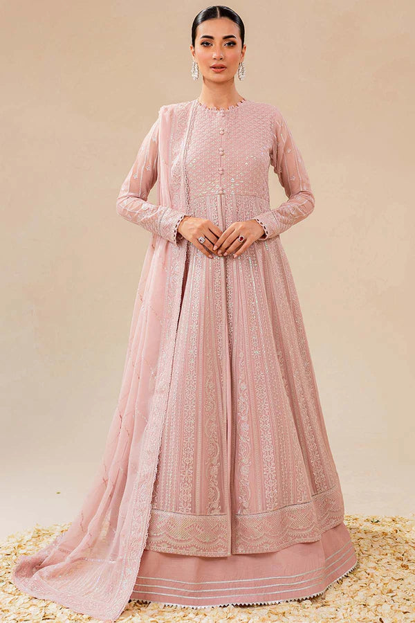 Embroidered Chiffon Pink Dress LF-038