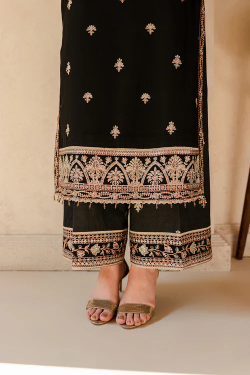 Charcoal Embroidered Chiffon Formal Dress LF-019