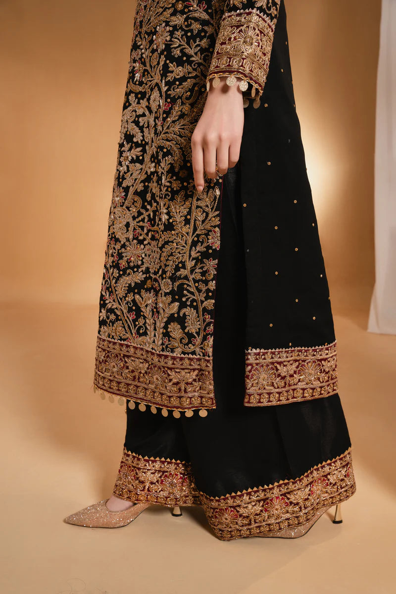 Black Embroidered Chiffon Formal Dress LF-032