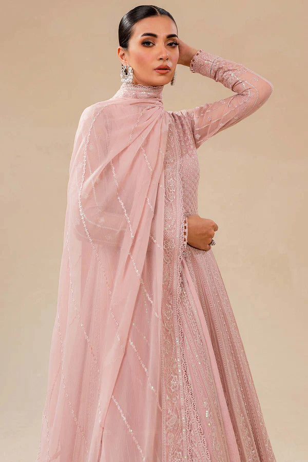 Embroidered Chiffon Pink Dress LF-038