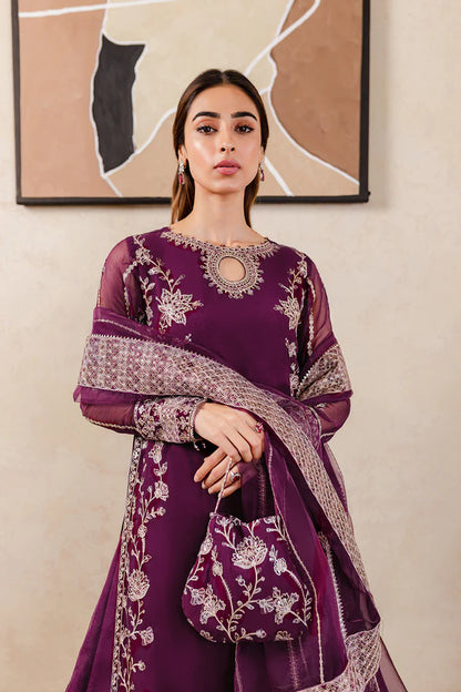 Plum Embroidered Chiffon Dress LF-017