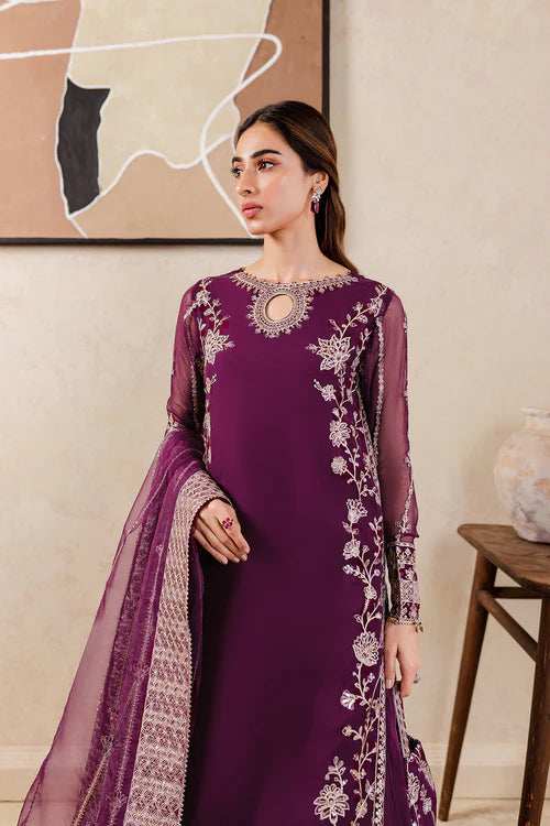 Plum Embroidered Chiffon Dress LF-017