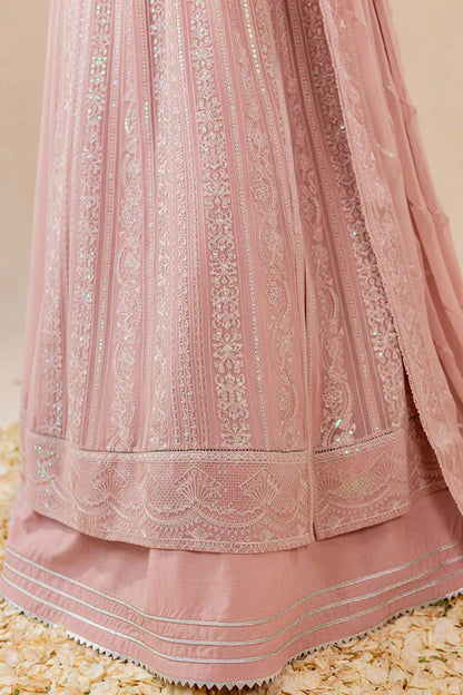 Embroidered Chiffon Pink Dress LF-038