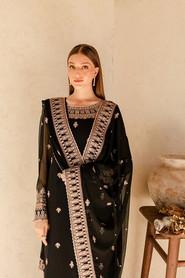 Charcoal Embroidered Chiffon Formal Dress LF-019