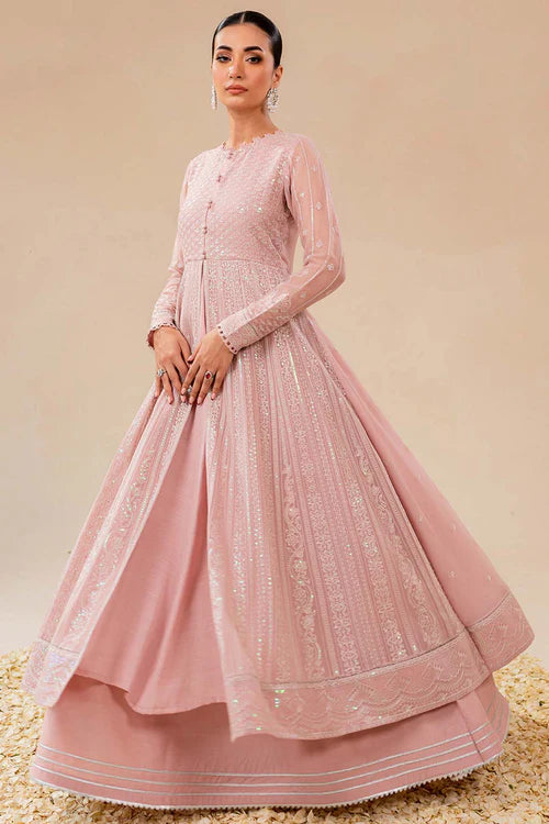 Embroidered Chiffon Pink Dress LF-038