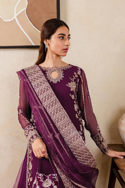 Plum Embroidered Chiffon Dress LF-017