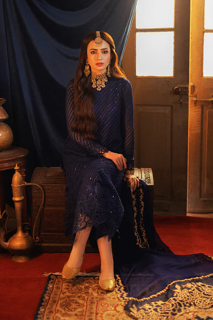 Blue Chiffon Embroidered Dress LF-014