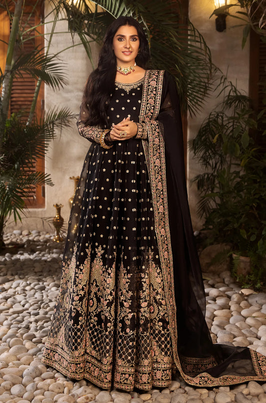 Ayzall USA- Black Embroidered Pakistani Anarkali Dress