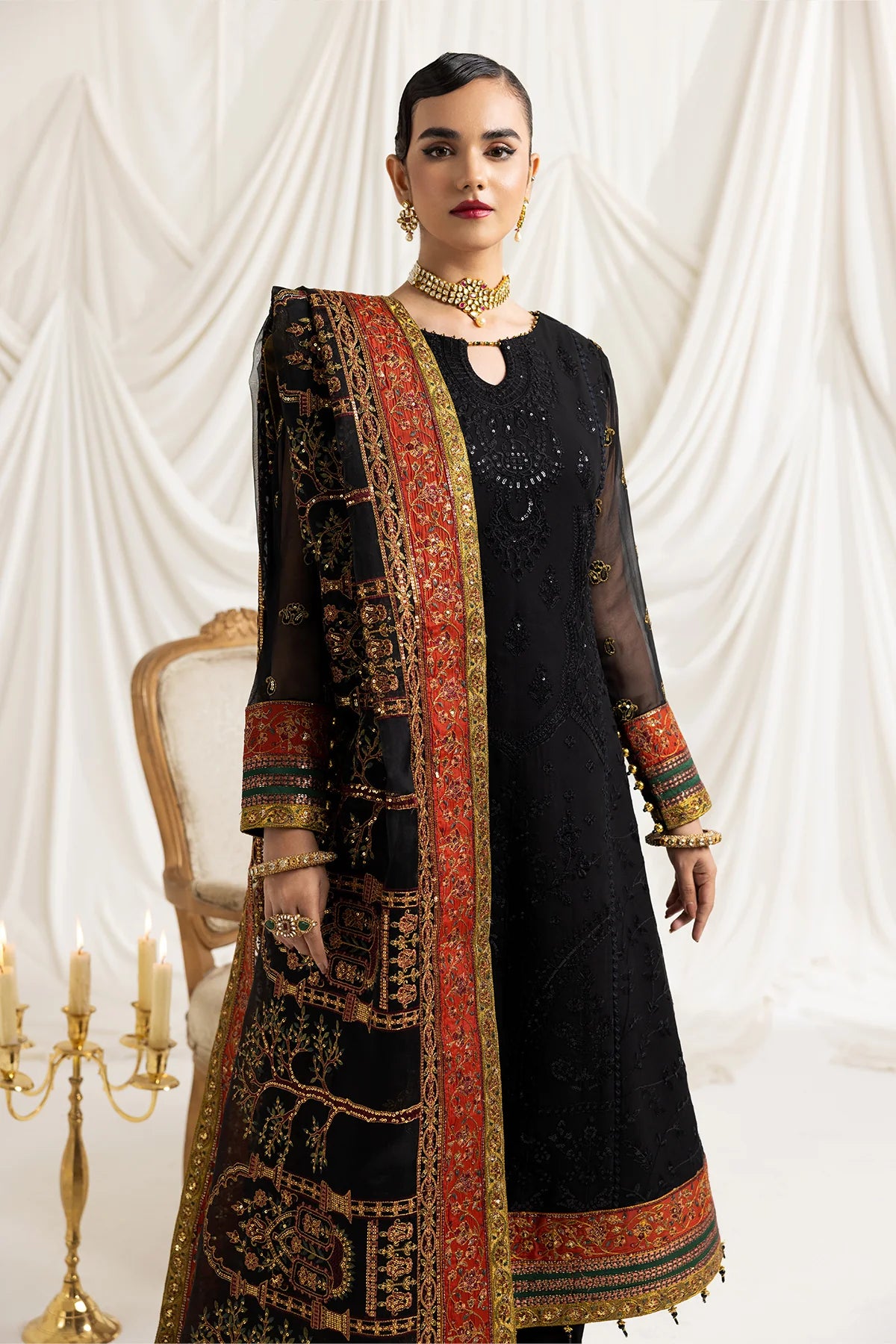 Black Embroidered Formal Dress LF-025