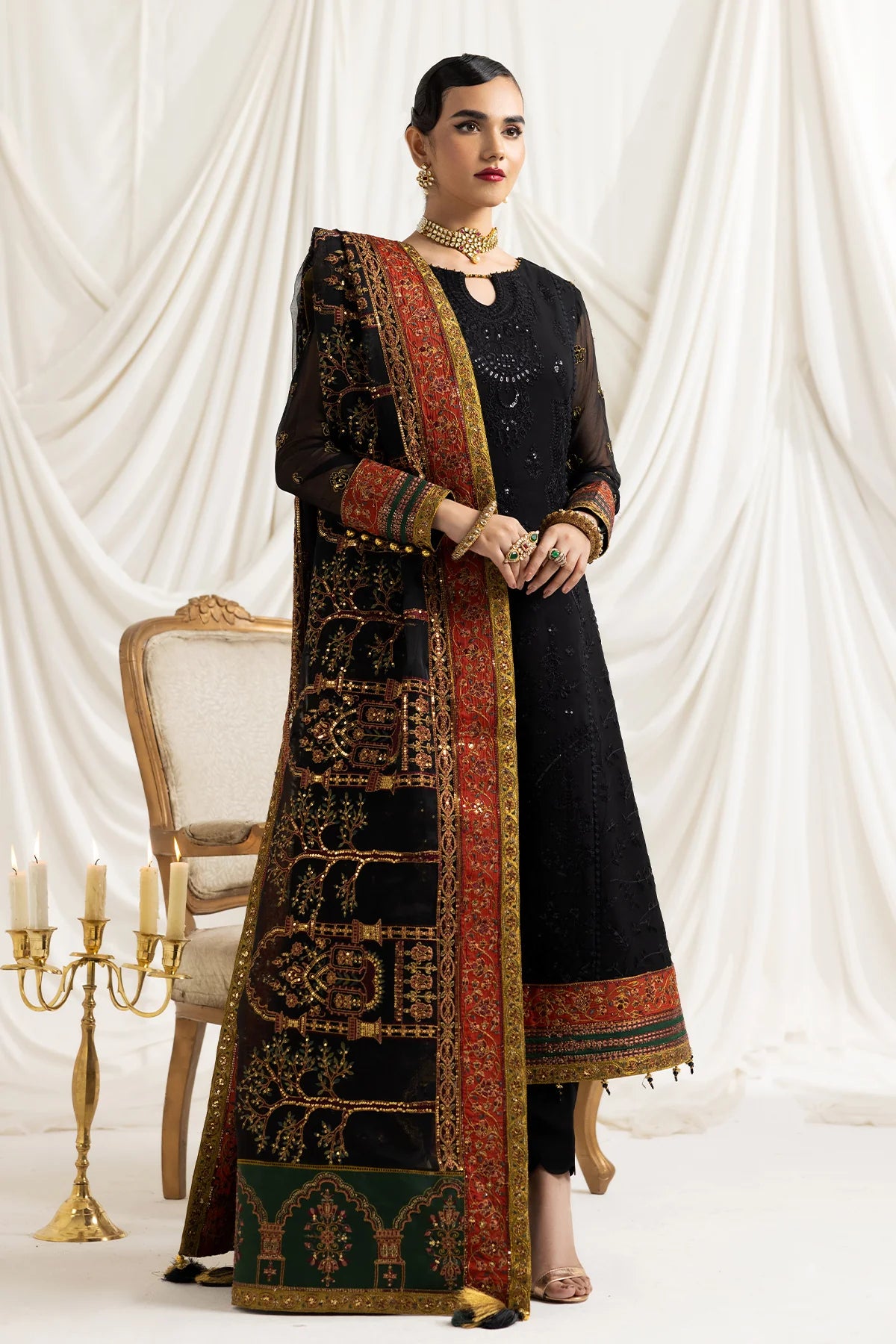 Black Embroidered Formal Dress LF-025