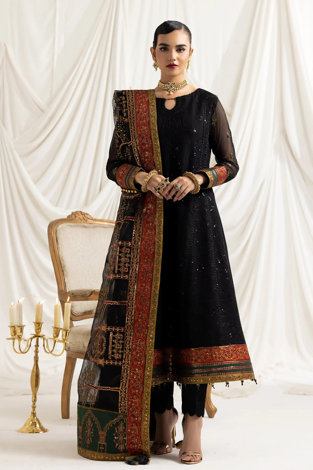 Black Embroidered Formal Dress LF-025