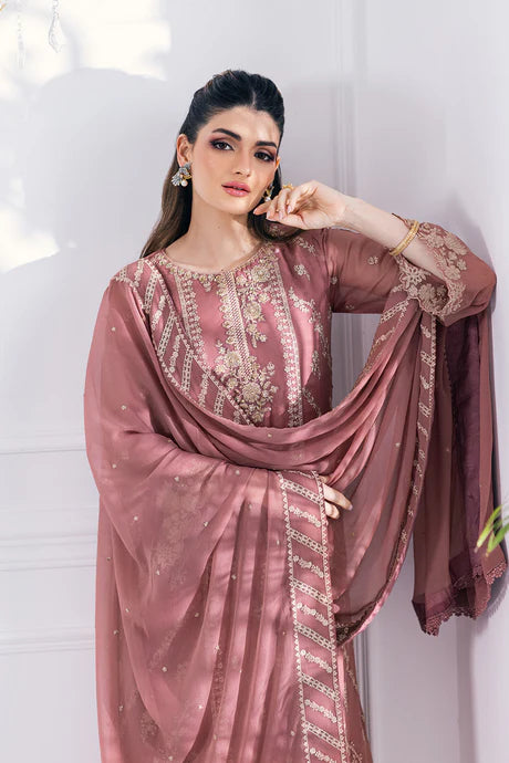 Blush Pink Chiffon Embroidered Dress LF-012