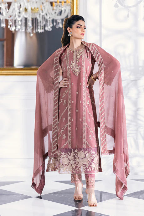 Blush Pink Chiffon Embroidered Dress LF-012