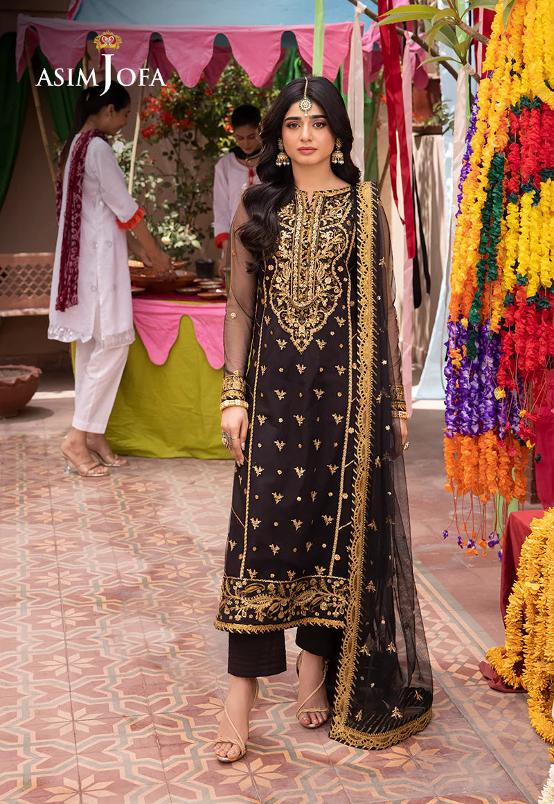 Asim Jofa Black Net 3 Pcs Suit CS-004