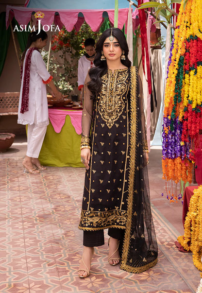 Asim Jofa Black Net 3 Pcs Suit CS-004