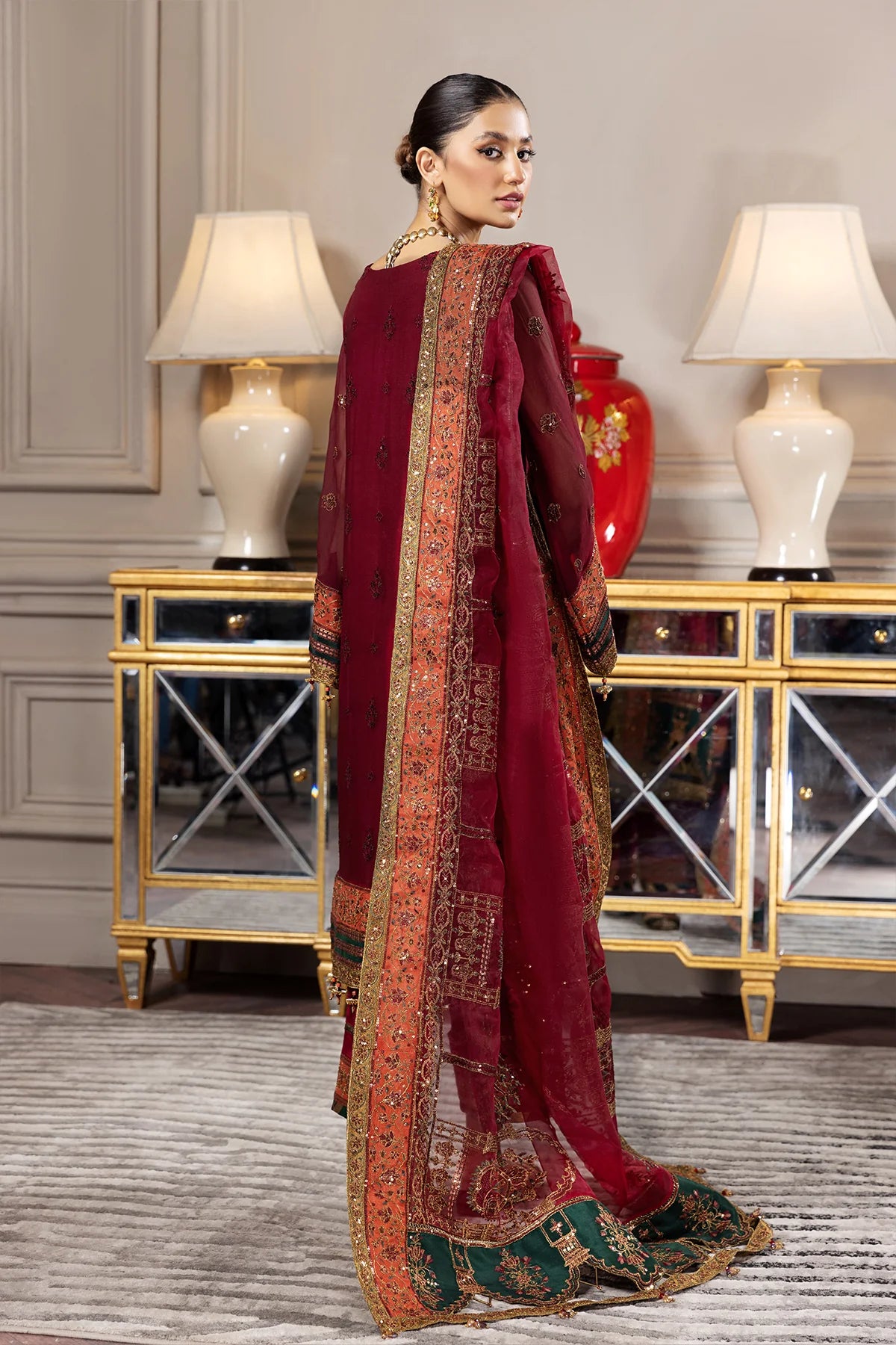 Maroon Embroidered Party wear Formal dress LF-023