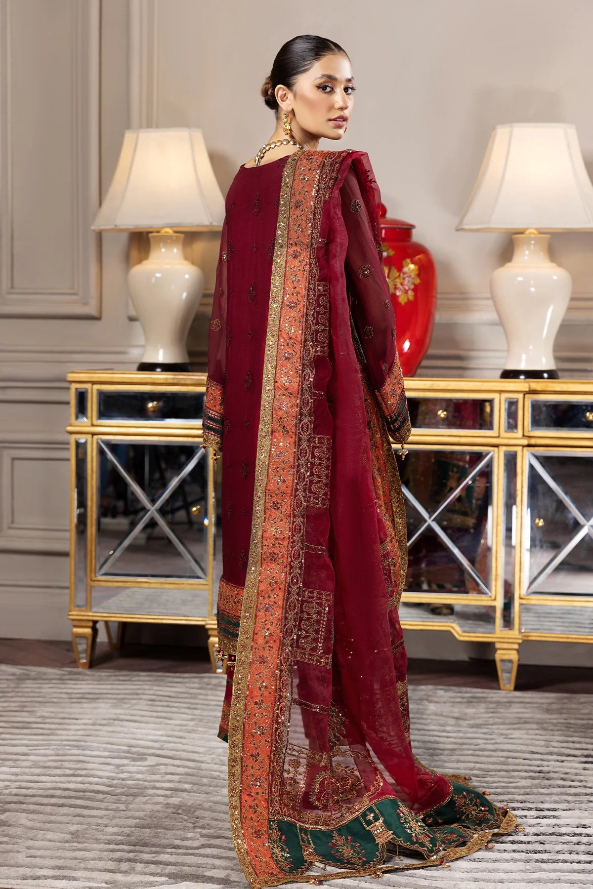 Maroon Embroidered Party wear Formal dress LF-023