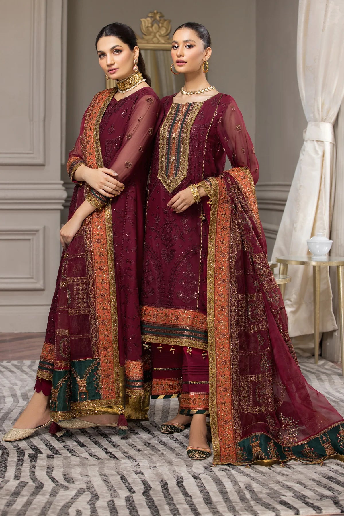 Maroon Embroidered Party wear Formal dress LF-023