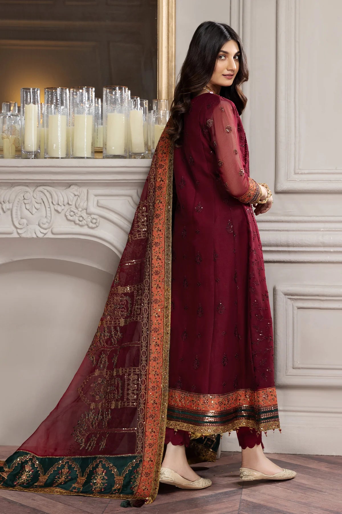 Maroon Embroidered Party wear Formal dress LF-023