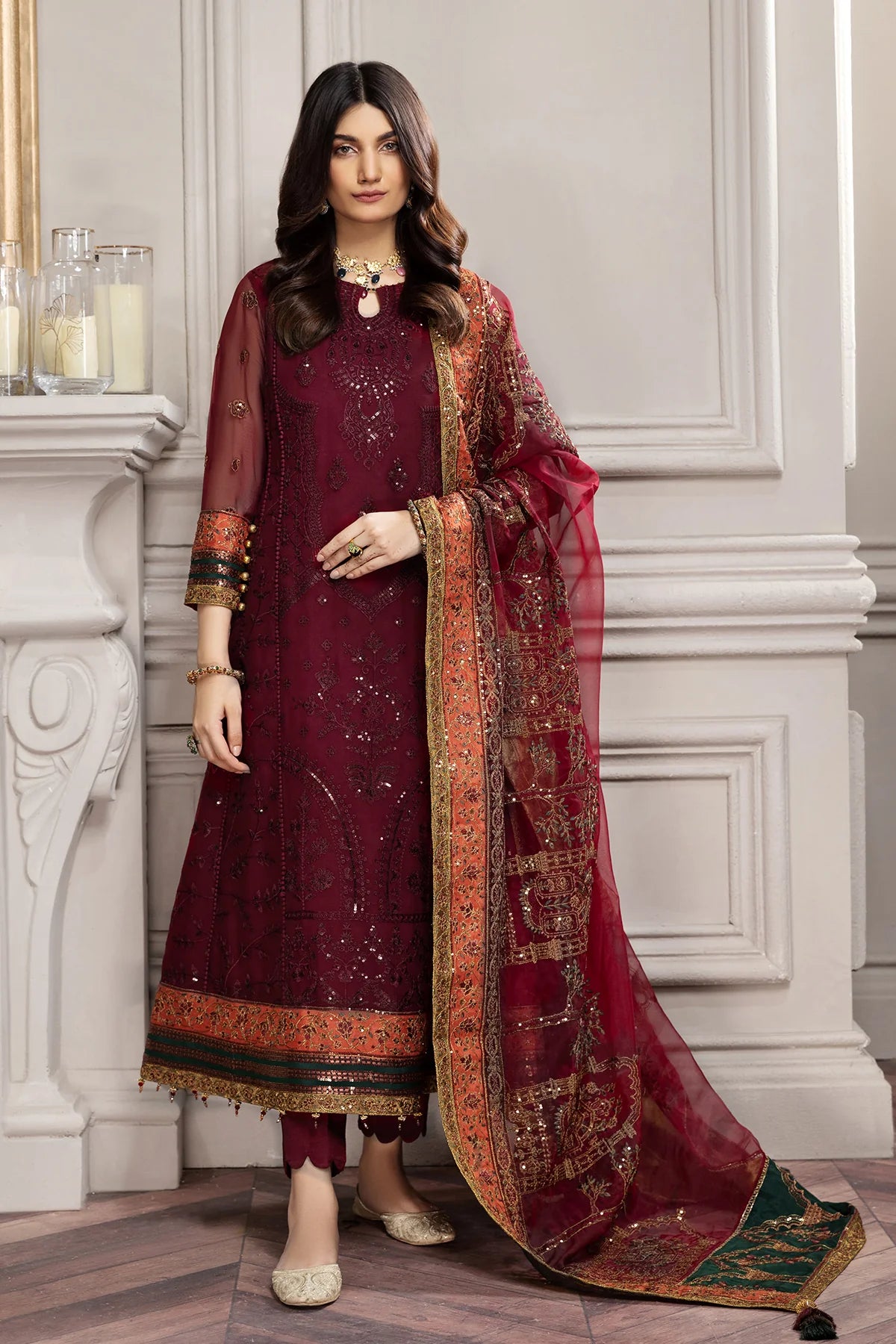 Maroon Embroidered Party wear Formal dress LF-023