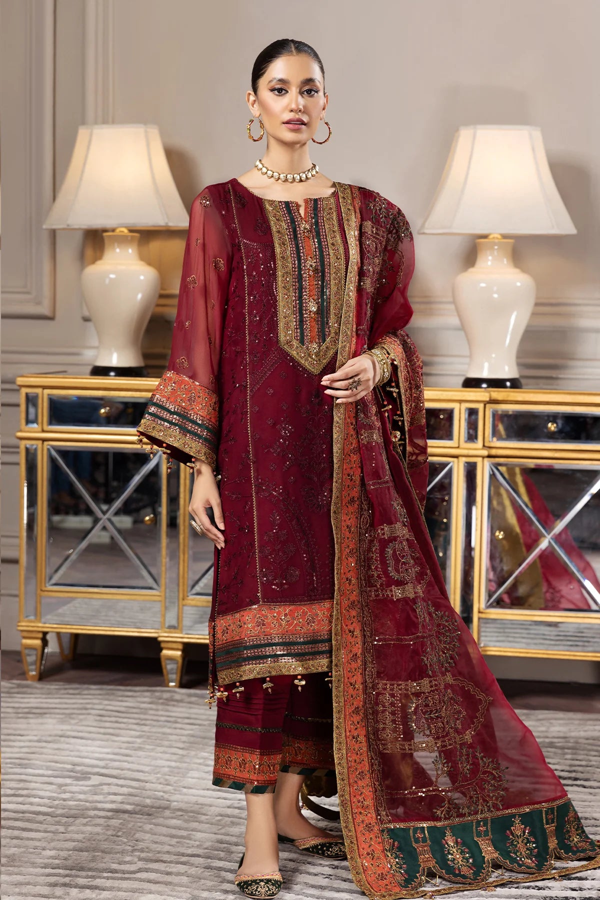 Maroon Embroidered Party wear Formal dress LF-023