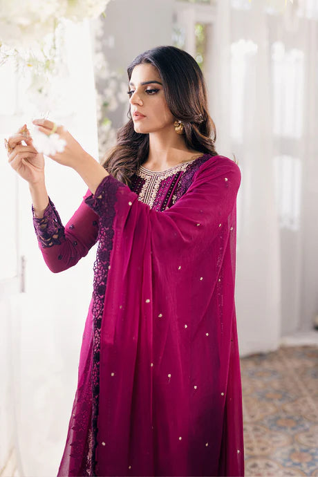 Burgundy Chiffon Embroidered Dress LF-015