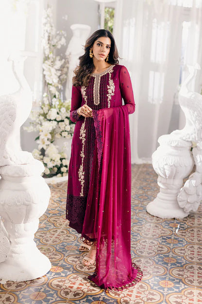 Burgundy Chiffon Embroidered Dress LF-015