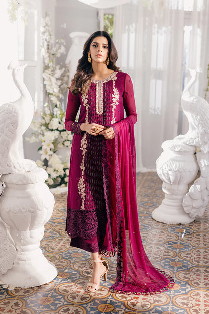 Burgundy Chiffon Embroidered Dress LF-015