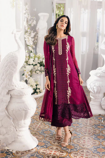 Burgundy Chiffon Embroidered Dress LF-015