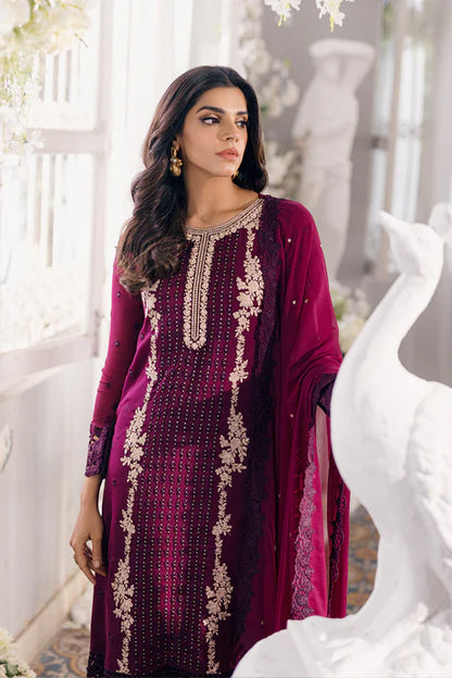 Burgundy Chiffon Embroidered Dress LF-015