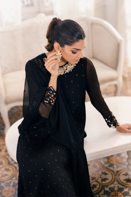 Black Chiffon Embroidered Dress LF-016