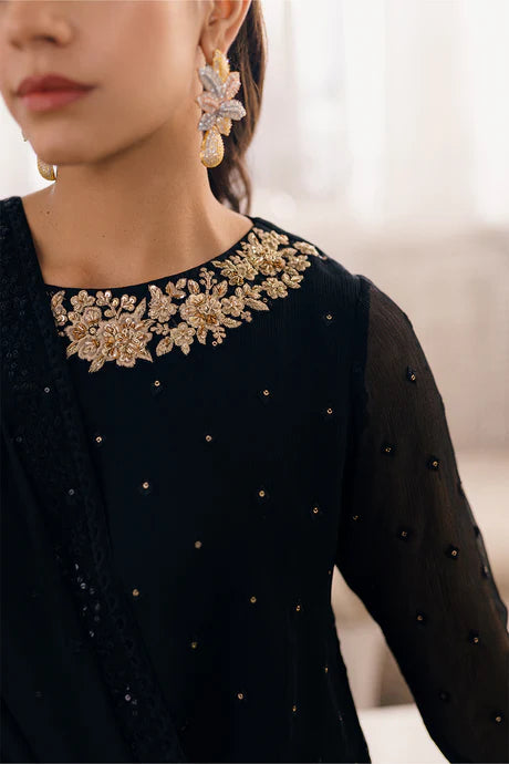 Black Chiffon Embroidered Dress LF-016