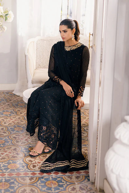 Black Chiffon Embroidered Dress LF-016