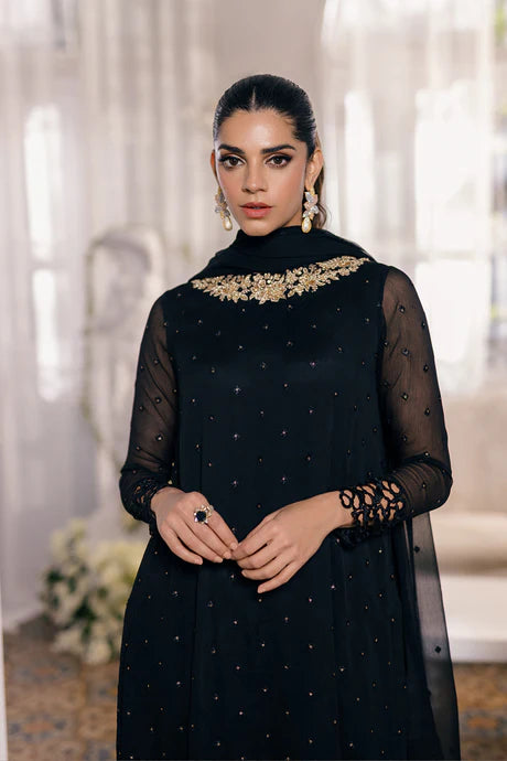 Black Chiffon Embroidered Dress LF-016