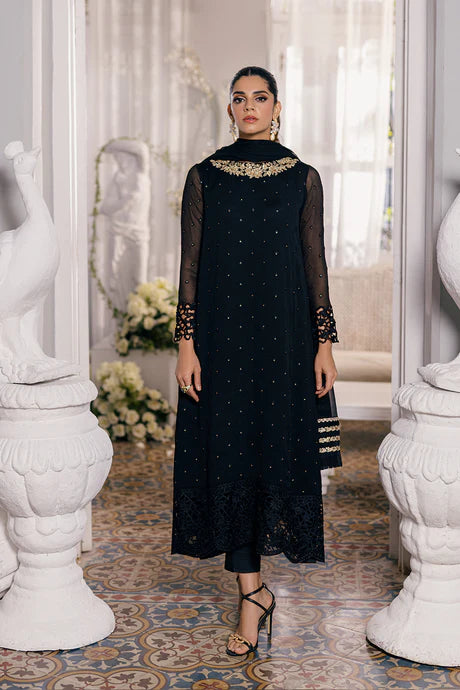 Black Chiffon Embroidered Dress LF-016