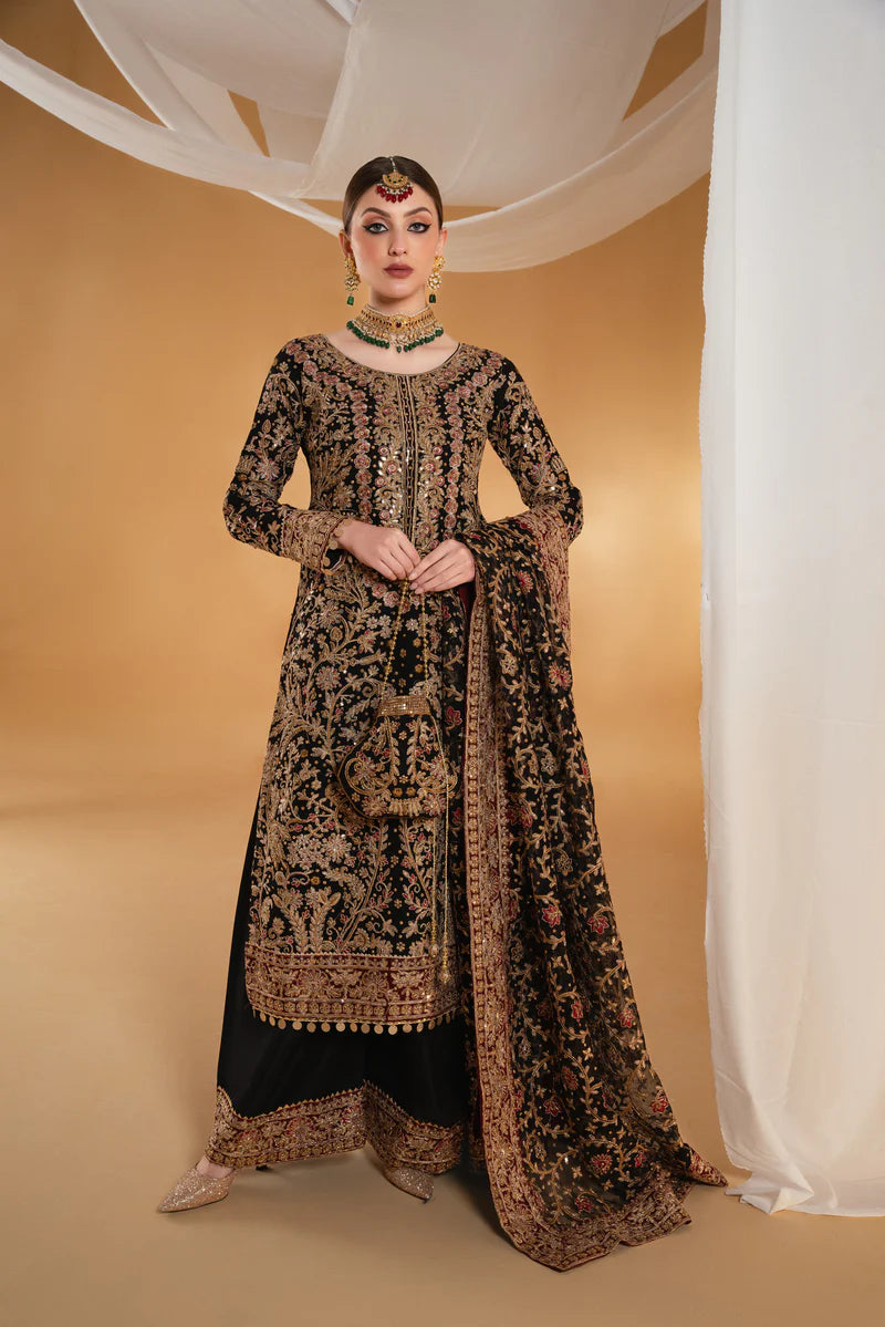 Black Embroidered Chiffon Formal Dress LF-032