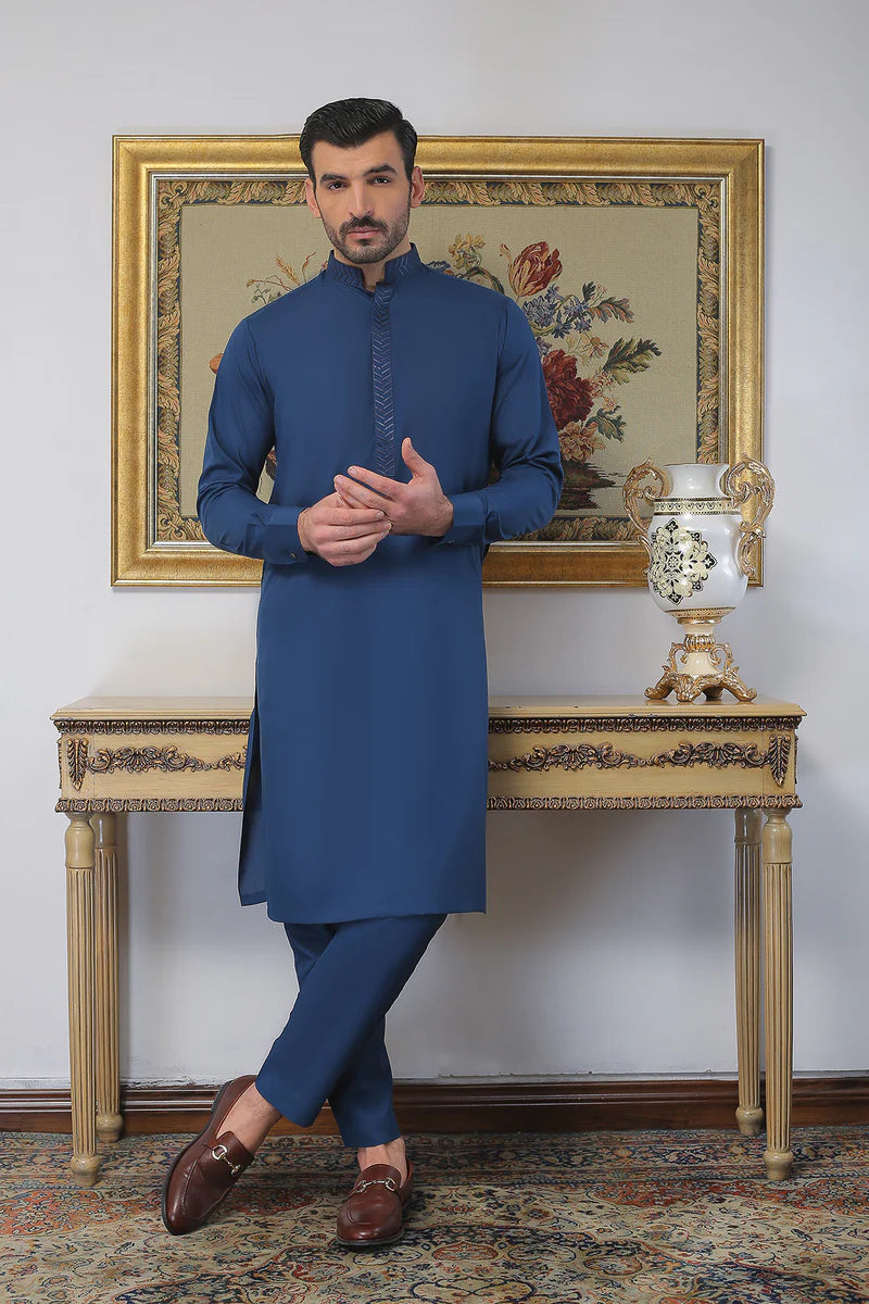 Blue Embroidered Kurta & Pants MK-008