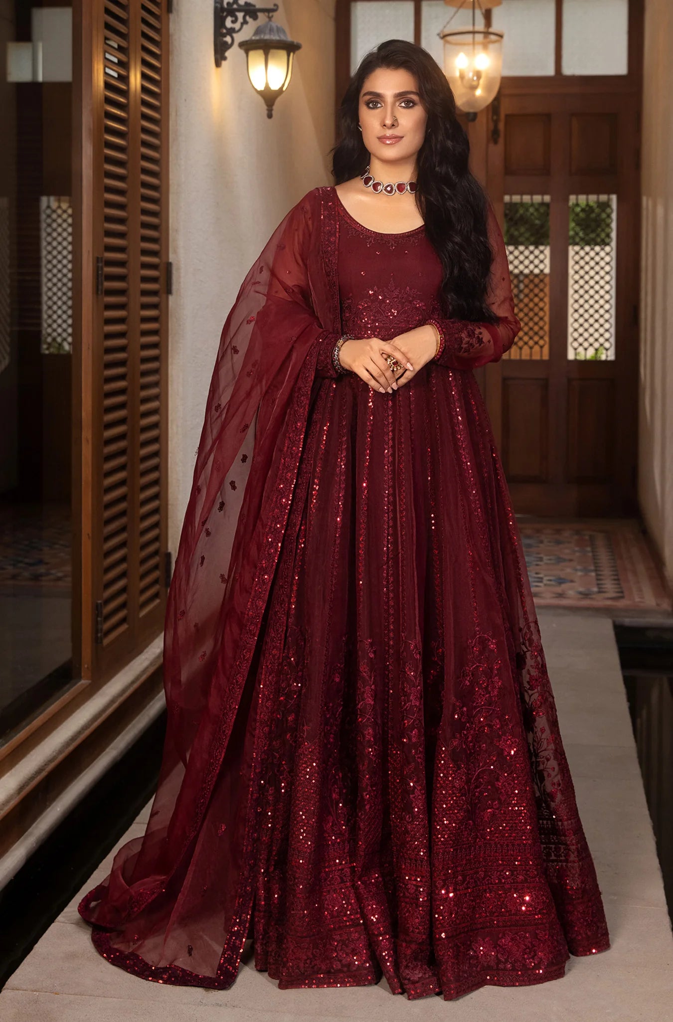 Maroon Organza Formal Dress LF-004